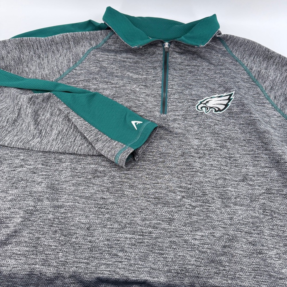 Philadelphia Eagles Antigua Quarter Zip Pullover Mens XXL Gray Green NFL‎ Jacket